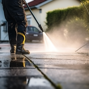 Image of pressure washing drive way